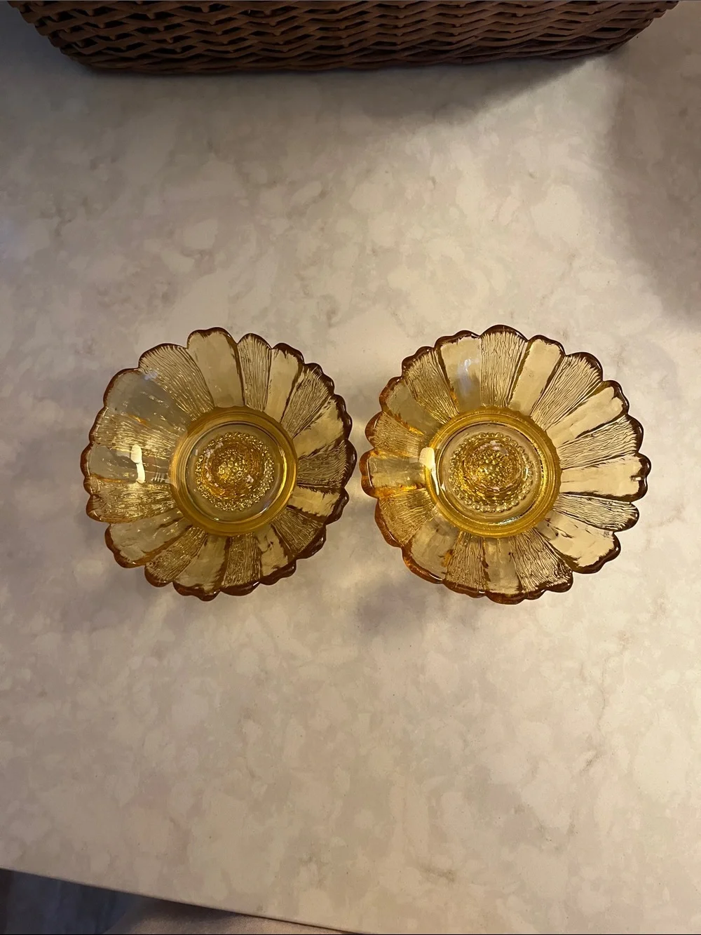 Vintage  Amber glass Taper  floral Candle Holders